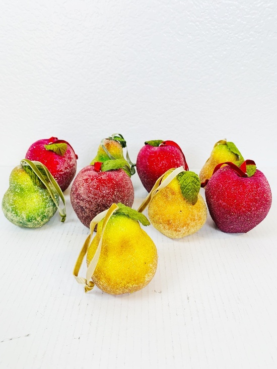 vintage Other - Frosted Sugared Icy Fruit Hanging Ornaments 9PC Set Apples Pears Life Size Decor
